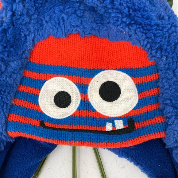 Target Blue Orange Fleece Faux Sherpa Embroidered Monster Ear Flap Beanie Hat - Picture 4 of 7